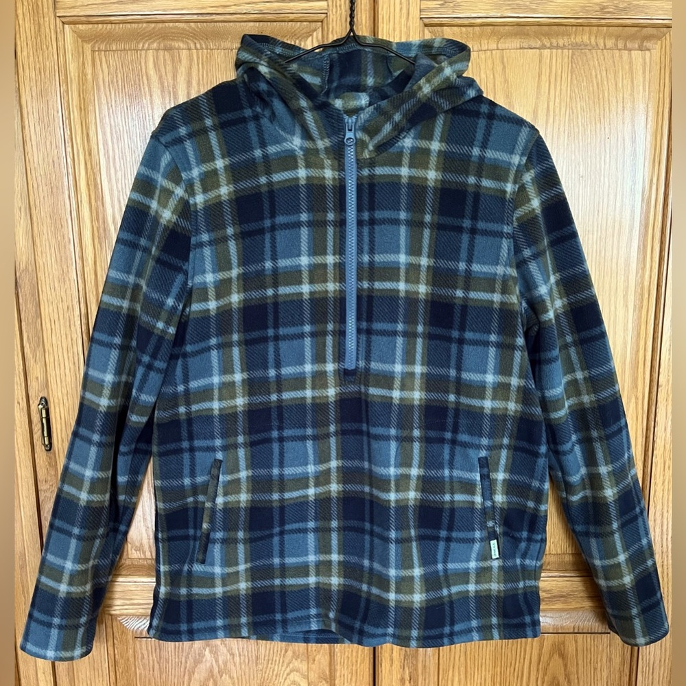 O’NEILL Women’s blue/green plaid half-zip soft fleece hoodie. Size small.